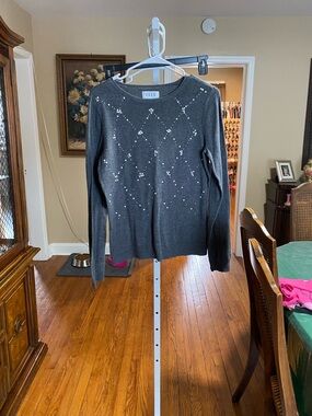 Elle Charcoal Gray Sequin Diamond Crewneck Sweater